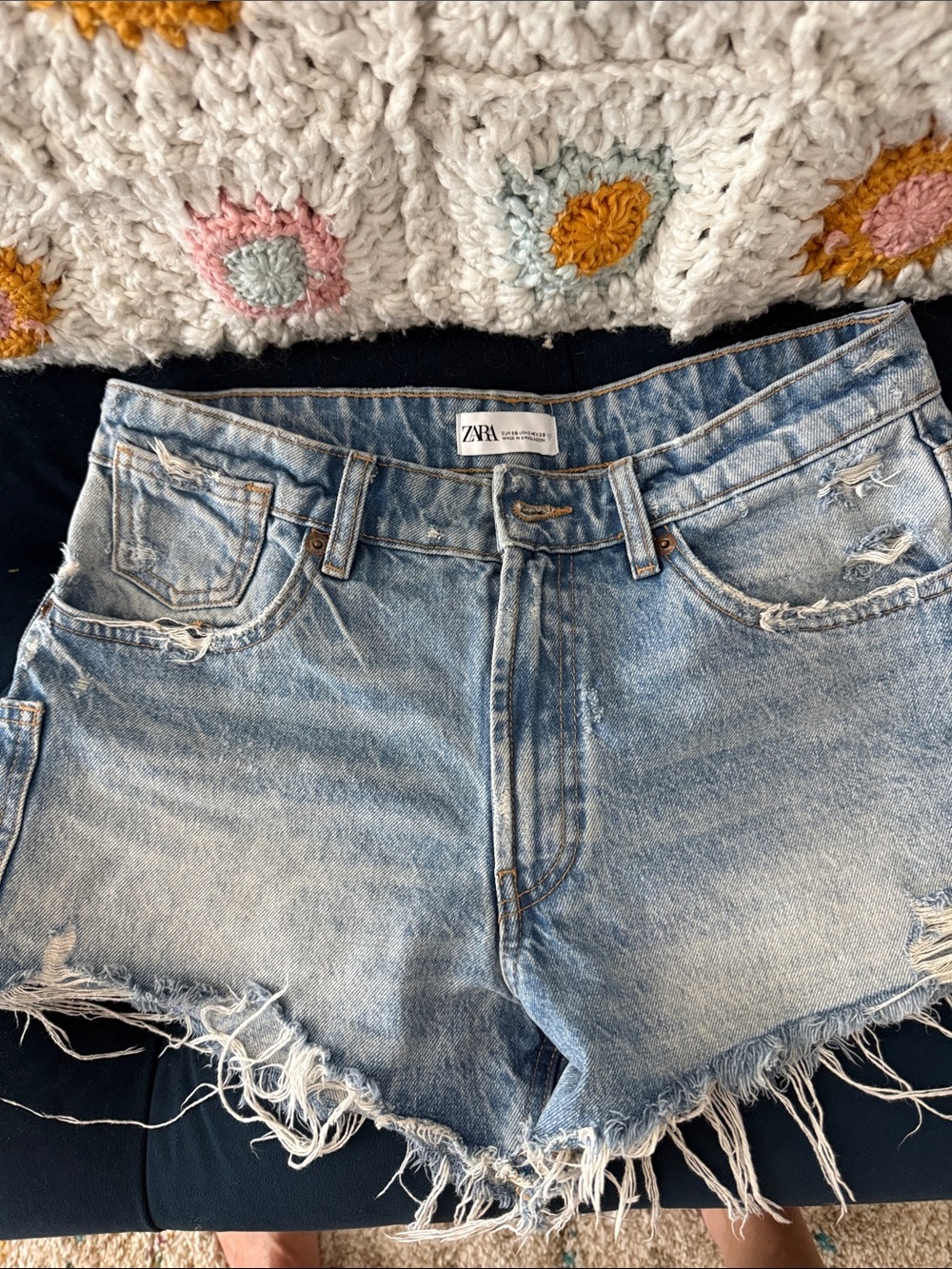 Zara Light Blue Distressed Denim Cutoff Shorts